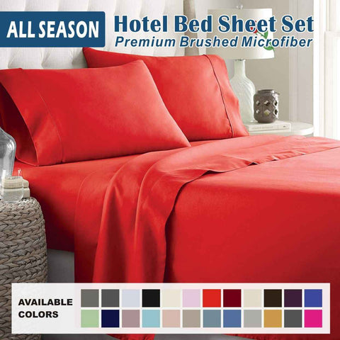 4 Piece Bed Sheet Set- Bedding Sheets & Pillowcases -Breathable Bedding - Wrinkle, Fade, Stain Resistant-Deep Pocket Flat Fitted Bed Sheet Set(Red,Super King)
