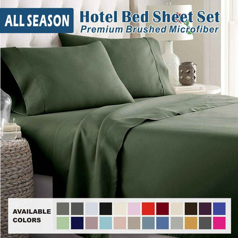 4 Piece Bed Sheet Set- Bedding Sheets & Pillowcases -Breathable Bedding - Wrinkle, Fade, Stain Resistant-Deep Pocket Flat Fitted Bed Sheet Set(Olive green,Super King)