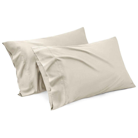 1000TC Ultra Soft Microfiber Pillowcases,Pair of Standard Pillow Covers,（cream, Standard Size, 48x74 cm)