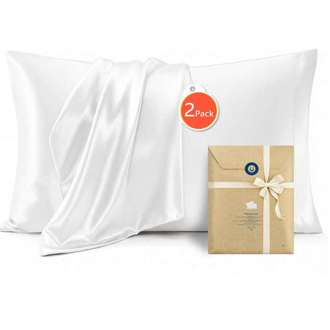 Silk Pillowcase for Hair and Skin Mulberry Silk Pillowcase Soft Breathable Smooth Both Sided Natural Silk Pillowcase with Envelope pocket Beauty Sleep Silk Pillow Case for Gift (2 Pack, Standard, White)