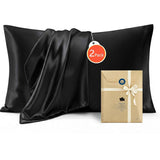 Silk Pillowcase for Hair and Skin Mulberry Silk Pillowcase Soft Breathable Smooth Both Sided Natural Silk Pillowcase with Envelope pocket Beauty Sleep Silk Pillow Case for Gift (2 Pack, Standard, Black)