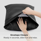 Silk Pillowcase for Hair and Skin Mulberry Silk Pillowcase Soft Breathable Smooth Both Sided Natural Silk Pillowcase with Envelope pocket Beauty Sleep Silk Pillow Case for Gift (2 Pack, Standard, Black)
