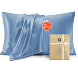 Silk Pillowcase for Hair and Skin Mulberry Silk Pillowcase Soft Breathable Smooth Both Sided Natural Silk Pillowcase with Envelope pocket Beauty Sleep Silk Pillow Case for Gift (2 Pack, Standard, Sea Blue)