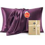 Silk Pillowcase for Hair and Skin Mulberry Silk Pillowcase Soft Breathable Smooth Both Sided Natural Silk Pillowcase with Envelope pocket Beauty Sleep Silk Pillow Case for Gift (2 Pack, Standard, Purple)