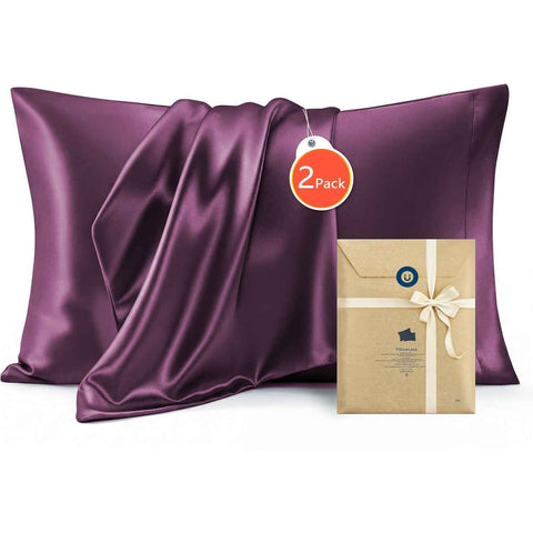 Silk Pillowcase for Hair and Skin Mulberry Silk Pillowcase Soft Breathable Smooth Both Sided Natural Silk Pillowcase with Envelope pocket Beauty Sleep Silk Pillow Case for Gift (2 Pack, Standard, Purple)
