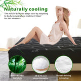 800GSM Mattress Topper Viscose Derived from Bamboo, Thick Pillowtop Fitted Mattress Cover with 45cm Deep Skirt - Machine Washable Hypoallergenic(Queen,,Black)