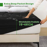 800GSM Mattress Topper Viscose Derived from Bamboo, Thick Pillowtop Fitted Mattress Cover with 45cm Deep Skirt - Machine Washable Hypoallergenic（Single,Black）
