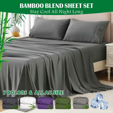 3 Piece Hotel Bamboo Cooling Sheet Set -Ultra Soft 2000TC Breathable Bed Sheets Set with 37 Centimetre Deep Pocket-Cooling Sheets for Hot Sleepers(Grey,Single)