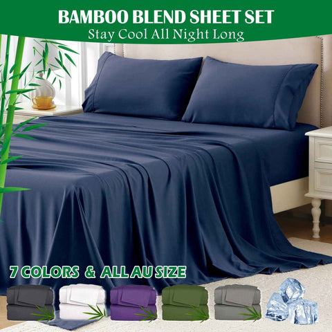 3 Piece Hotel Bamboo Cooling Sheet Set -Ultra Soft 2000TC Breathable Bed Sheets Set with 37 Centimetre Deep Pocket-Cooling Sheets for Hot Sleepers(Navy,Single)