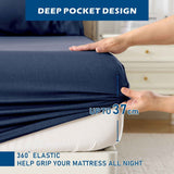 3 Piece Hotel Bamboo Cooling Sheet Set -Ultra Soft 2000TC Breathable Bed Sheets Set with 37 Centimetre Deep Pocket-Cooling Sheets for Hot Sleepers(Navy,Single)