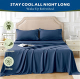 3 Piece Hotel Bamboo Cooling Sheet Set -Ultra Soft 2000TC Breathable Bed Sheets Set with 37 Centimetre Deep Pocket-Cooling Sheets for Hot Sleepers(Navy,Single)