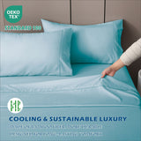 3 Piece Hotel Bamboo Cooling Sheet Set -Ultra Soft 2000TC Breathable Bed Sheets Set with 37 Centimetre Deep Pocket-Cooling Sheets for Hot Sleepers(Sky Blue,Single)