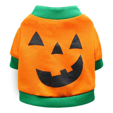DROOLING DOG Pet Dog Cat Clothes Cotton T Shirt Orange dark green edge (pumpkin head) XS