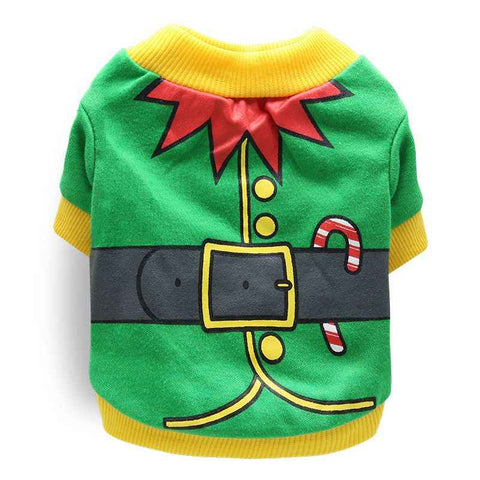 DROOLING DOG Pet Dog Cat Clothes Cotton T Shirt Green Yellow Edge (Santa Claus) XS