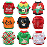 DROOLING DOG Pet Dog Cat Clothes Cotton T Shirt Green Yellow Edge (Santa Claus) XS