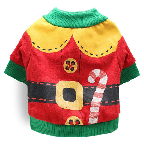 DROOLING DOG Pet Dog Cat Clothes Cotton T Shirt Red background with green edge (Santa Claus) XL