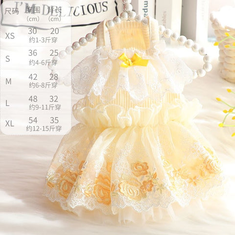 Accope Pet Dress Cotton Princess Style Summer Palace gold XS