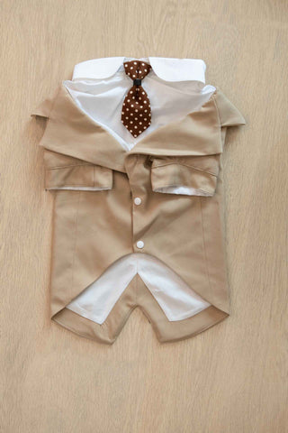 Pet Suit Dog Tuxedo Wedding little tail Polyester Khaki L