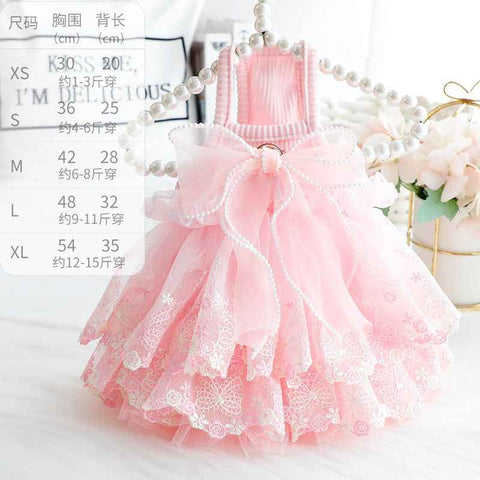 Accope Pet Dress Cotton Princess Style Summer Double-layer embroidery dark pink L