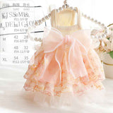 Accope Pet Dress Cotton Princess Style Summer Double-layer embroidery flesh pink L