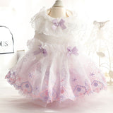 Accope Pet Dress Cotton Princess Style Summer Double-layer embroidery flesh pink L