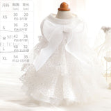 Accope Pet Dress Cotton Princess Style Summer Double-layer embroidery white beads L