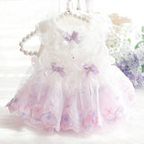 Accope Pet Dress Cotton Princess Style Summer Double-layer embroidery white beads L