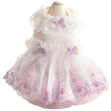 Accope Pet Dress Cotton Princess Style Summer Double-layer embroidery white beads L