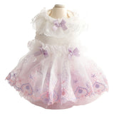 Accope Pet Dress Cotton Princess Style Summer Double-layer embroidery white beads