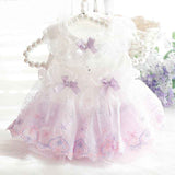 Accope Pet Dress Cotton Princess Style Summer Double-layer embroidery white beads