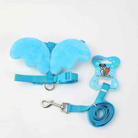 Petubei Dog Harness Leash Nylon Angel Wings Blue
