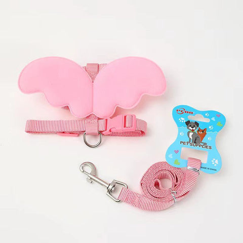 Petubei Dog Harness Leash Nylon Angel Wings Pink
