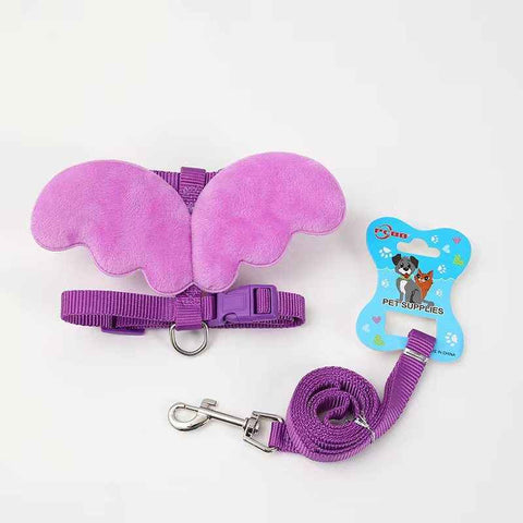 Petubei Dog Harness Leash Nylon Angel Wings Purple M