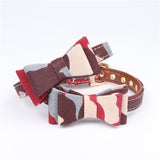 Aminger Bow Pet Collar PU Adjustable Dog Cat Green Bowknot collar 1.3*32cm [Regulation 22-28cm]]