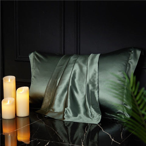 Silk Pillowcase 19 Momme Wide Edge Olive green 48*74+8