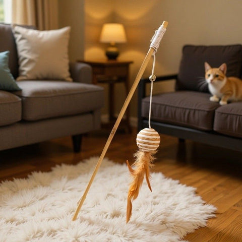 Wooden Pole Cat Tease Stick Dr Pet Sisal ball cat teasing stick In Australia - Darrahopens