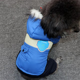 Dog Winter Coat Hooded Thickened Small Breed conjoined jacket blue M