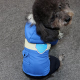 Dog Winter Coat Hooded Thickened Small Breed conjoined jacket blue L