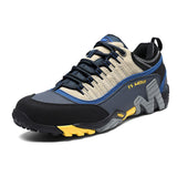 Lefectic Hiking Shoes Genuine Leather Waterproof. Dark blue yellow 44