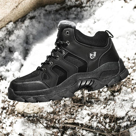 QIFENG Mens High Top Hiking Shoes Anti Slip Rubber Sole Black cotton 44 In Australia - Darrahopens
