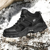 QIFENG Mens High Top Hiking Shoes Anti Slip Rubber Sole Black cotton 48 In Australia - Darrahopens
