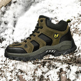 QIFENG Mens High Top Hiking Shoes Anti Slip Rubber Sole Army green cotton 48