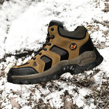 QIFENG Mens High Top Hiking Shoes Anti Slip Rubber Sole Brown Cotton 41