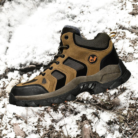 QIFENG Mens High Top Hiking Shoes Anti Slip Rubber Sole Brown Cotton 43 In Australia - Darrahopens