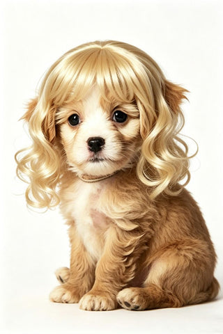 Pet Wig Silver Long Curly Hair