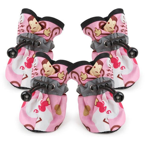 Dog Shoes Waterproof Non-slip Polyester Set 4 Pretty Pet Pink Monkey shoes 1