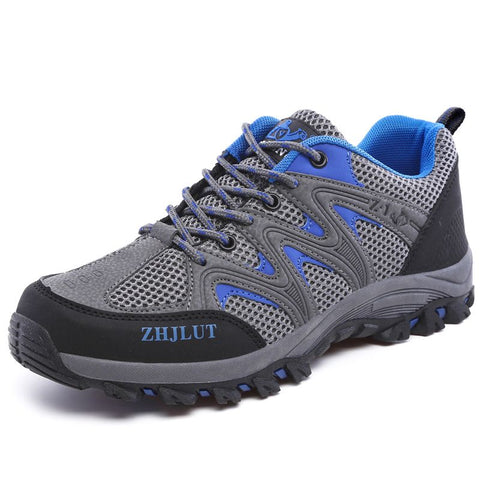 Qifeng Men Women Outdoor Breathable Hiking Shoes gray blue 44