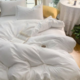 Hotel Style Quilt Cover 4 Piece Bedding Set White satin strip for economy homestay hotel 2.3x 2.5m bed sheets