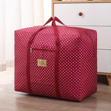 Oxford Cloth Travel Storage Bag Waterproof Fold. Wine red wave dot Medium 42X32X17cm