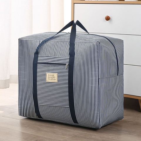 Oxford Cloth Travel Storage Bag Waterproof Fold. Dark blue stripes Medium 42X32X17cm